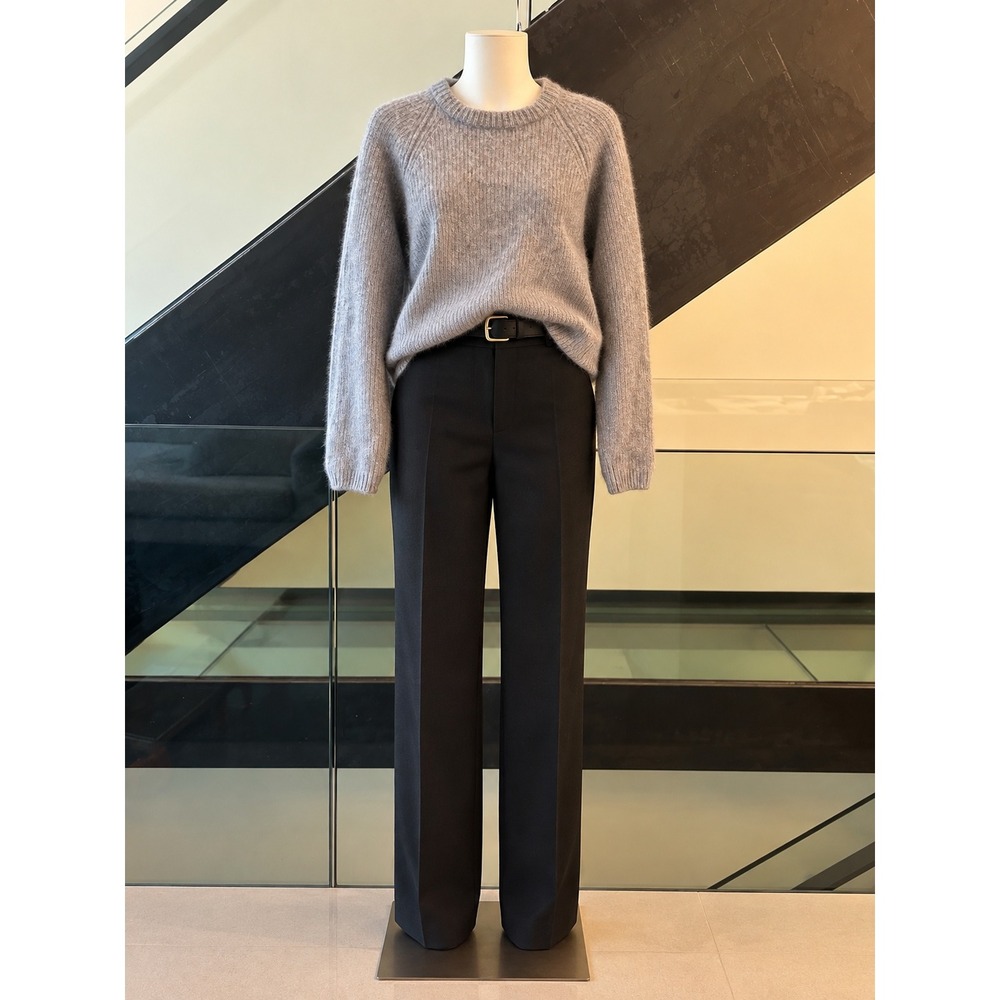 Quince 100% Mongolian Cashmere Shrunken Ribbed Crewneck Sweater Grey Small